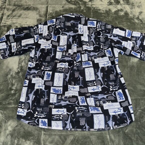 Columbia Shirt Men Large Blue Fishing Print 100% Cotton Short Sleeve Button-Down - Picture 6 of 6